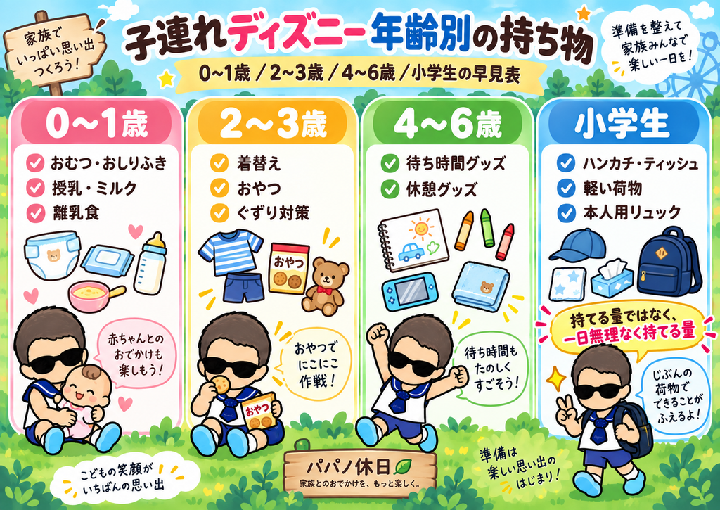 ディズニー子連れの持ち物リストを年齢別記事のアイキャッチ